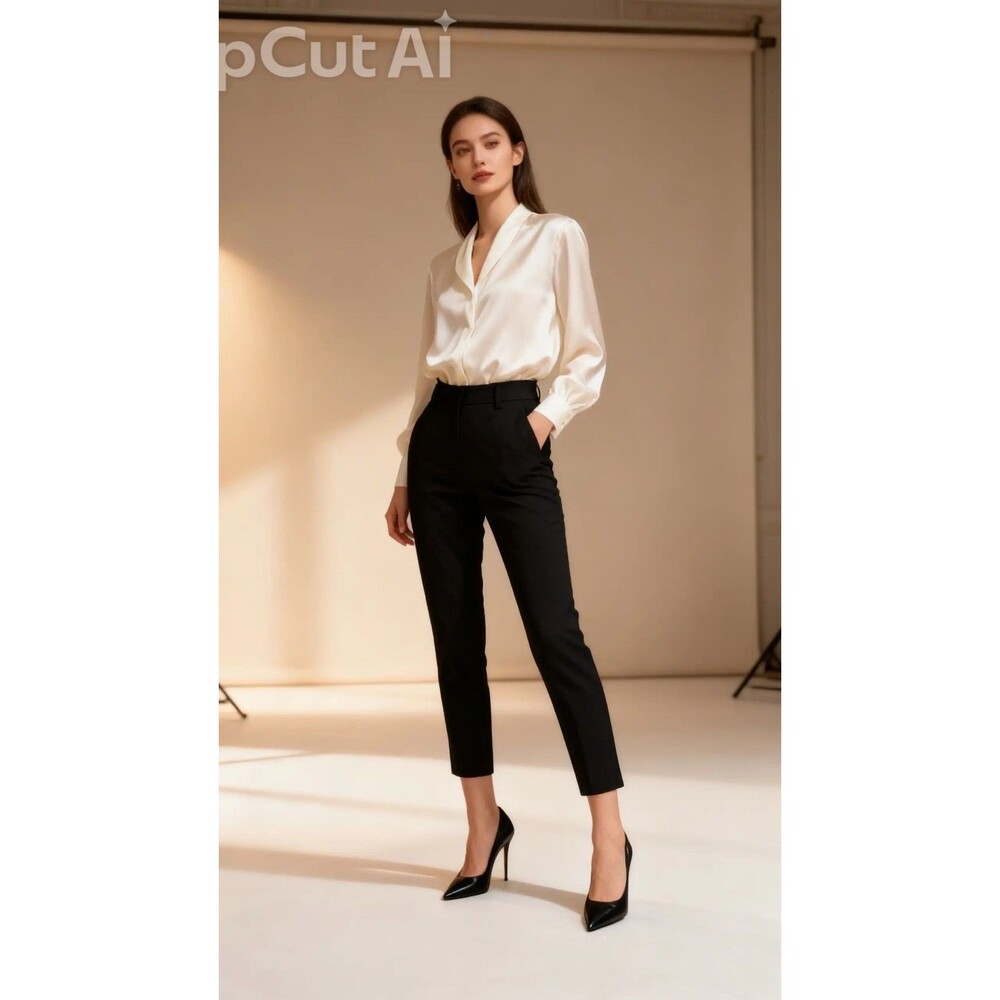 Ann Taylor Women's Black Solid Dress Pants Straight Leg Flat Front, 4